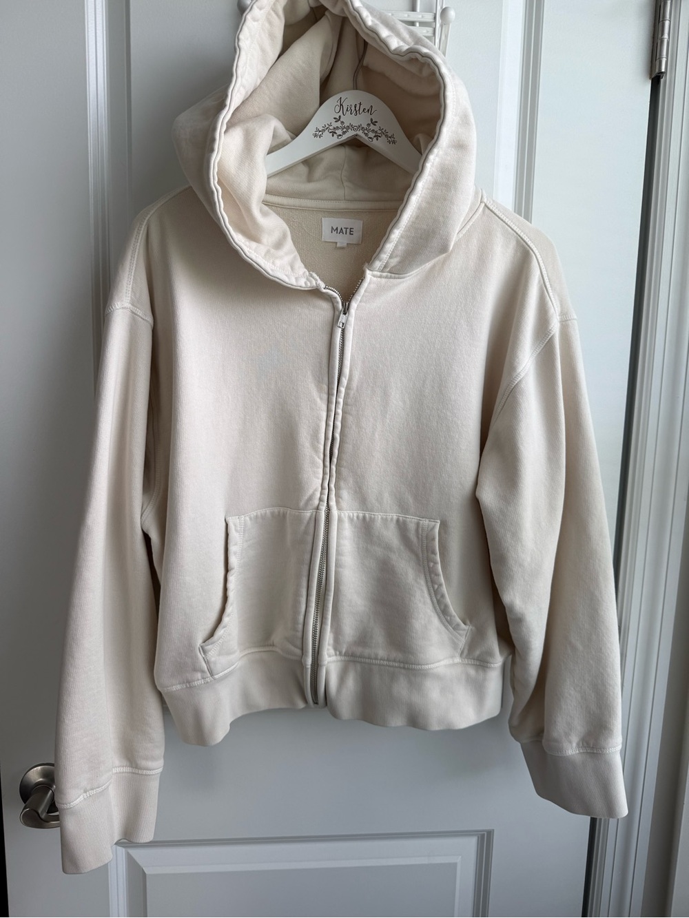 MATE the Label Cropped Cream Full Zip Hoodie Organic Cotton Minimalist Lounge XL